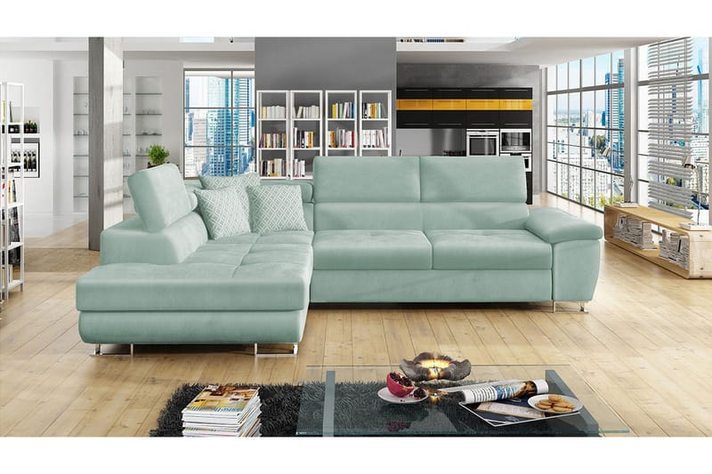 Reginia 5-sits Bäddsoffa Vänster - Grön - Products - Möbler - Soffa - Bäddsoffa - Bäddsoffa längsbäddad