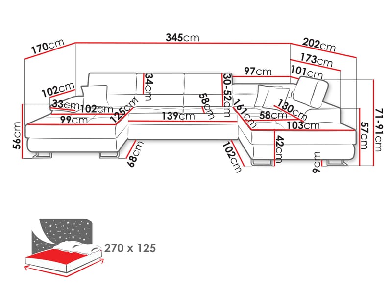 Reginia 8-sits Bäddsoffa - Grå - Products - Möbler - Soffa - Bäddsoffa - Bäddsoffa divan