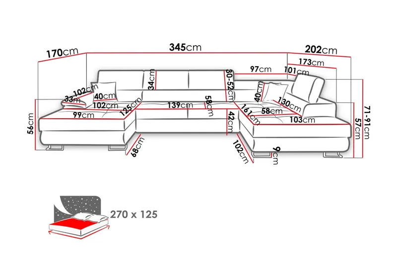 Reginia Bäddsoffa m. Divan och Schäslong Förvaring 4-sits - Brun - Products - Möbler - Soffa - Bäddsoffa - Bäddsoffa divan