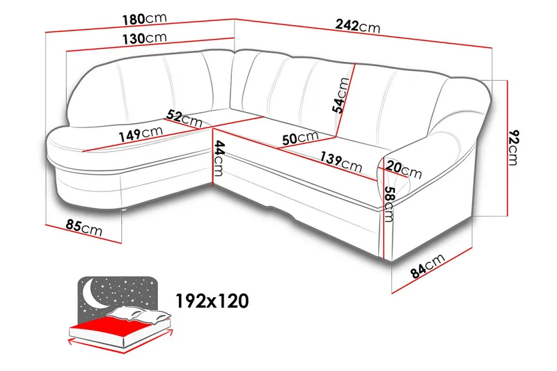 Sandra 7-sits Hörnbäddsoffa Vänster - Svart - Products - Möbler - Soffa - Bäddsoffa - Hörnbäddsoffa
