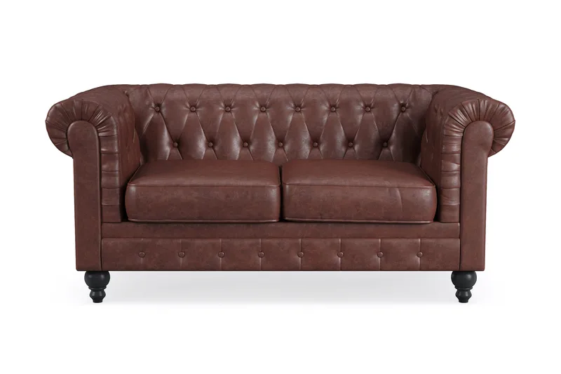 Chesterfield Lyx 2-sits Djup soffa konstläder, Mörkbrun PU
