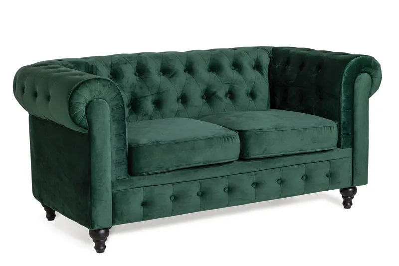 Chesterfield Lyx 2-sits Liten sammetssoffa - Djup soffa 160 cm bred - Mörkgrön - Products - Möbler - Soffa - Sammetssoffa