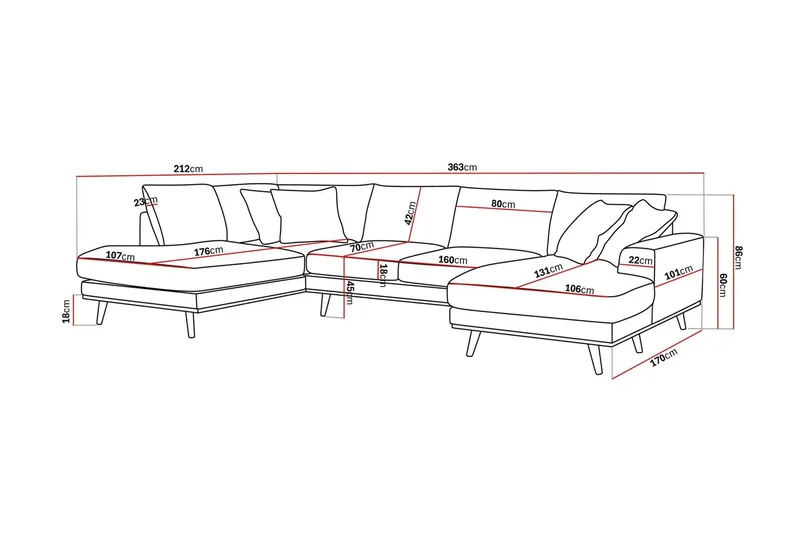 Copenhagen Premium 5-sits Vänstervänd U-formad Djup Soffa med Divan och Schäslong i Chenille - Brun - Products - Möbler - Soffa - U-soffa
