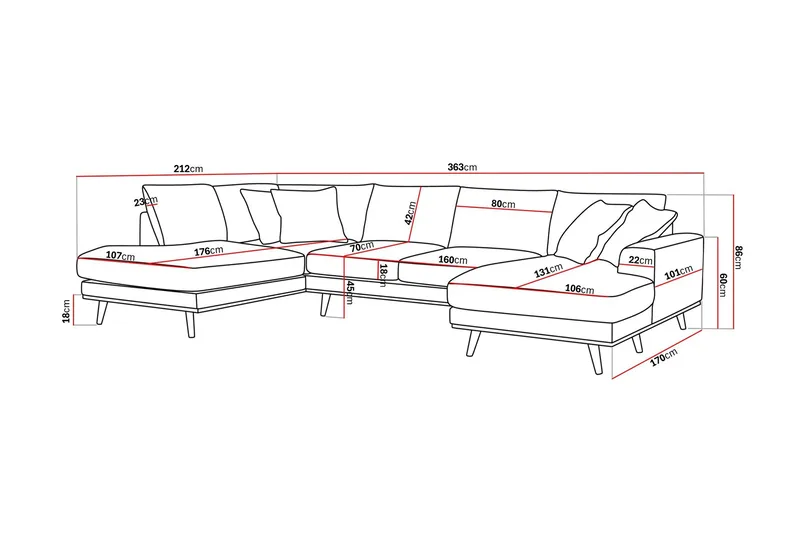 Copenhagen Premium 5-sits Vänstervänd U-formad Djup Soffa med Divan och Schäslong i Tyg - Mörkbrun - Products - Möbler - Soffa - U-soffa