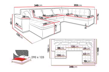 Dynir Soffa med Divan och Schäslong 4-sits - Svart/Grön - Products - Möbler - Soffa - Divansoffa & schäslongsoffa - 4 sits soffa med divan