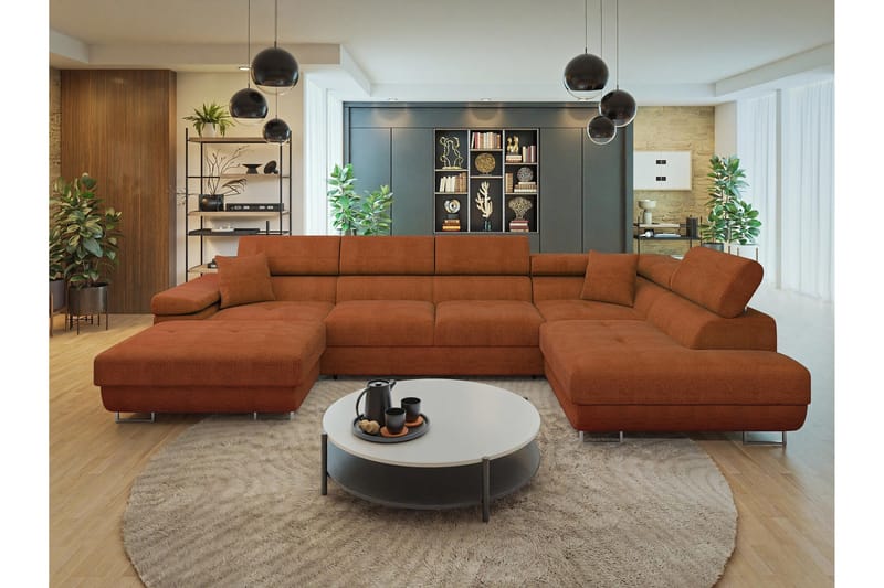 Gabina Soffa med Divan och Schäslong 4-sits - Orange - Products - Möbler - Soffa - Divansoffa & schäslongsoffa - 4 sits soffa med divan
