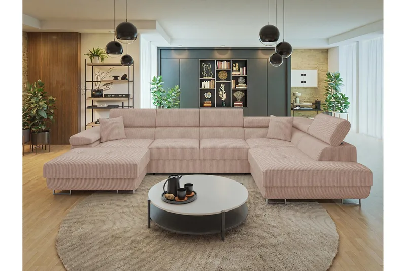 Gabina Soffa med Divan och Schäslong 4-sits - Rosa - Products - Möbler - Soffa - Divansoffa & schäslongsoffa - 4 sits soffa med divan