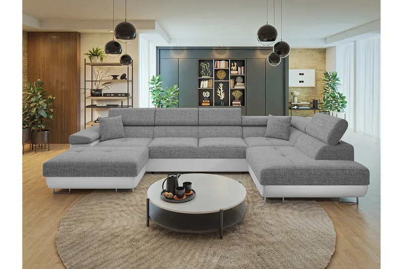 Gabina Soffa med Divan och Schäslong 4-sits - Vit/Grå - Products - Möbler - Soffa - Divansoffa & schäslongsoffa - 4 sits soffa med divan