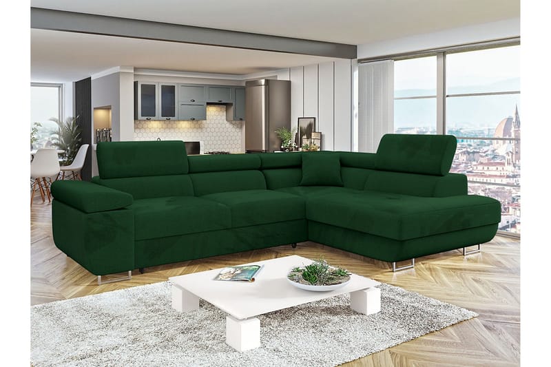 Gabina Soffa med Schäslong 3-sits - Grön - Products - Möbler - Soffa - Divansoffa & schäslongsoffa - 3 sits soffa med divan