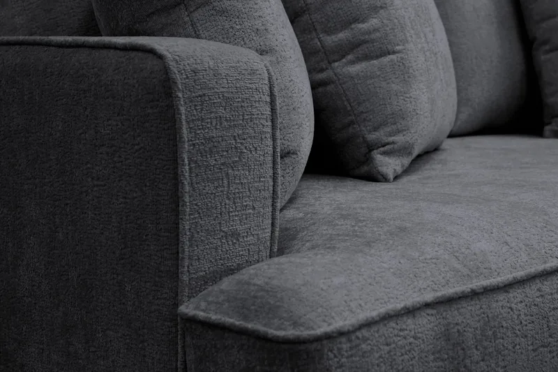 Rossita 4-sits Högervänd L-formad Djup Schäslongsoffa i Chenille - Svart - Products - Möbler - Soffa - Divansoffa & schäslongsoffa - 4 sits soffa med divan