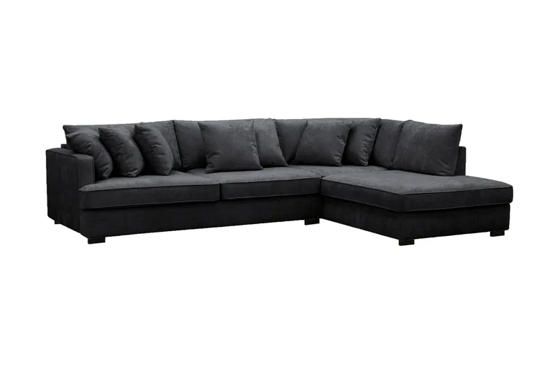 Rossita 4-sits Högervänd L-formad Djup Schäslongsoffa i Chenille - Svart - Products - Möbler - Soffa - Divansoffa & schäslongsoffa - 4 sits soffa med divan