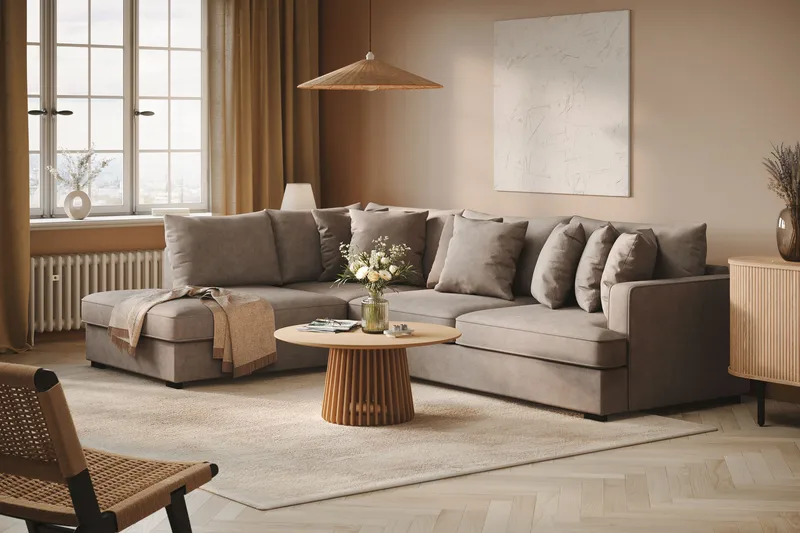 Rossita 4-sits Vänstervänd L-formad Djup Schäslongsoffa i Tyg - Brun - Products - Möbler - Soffa - Divansoffa & schäslongsoffa - 4 sits soffa med divan
