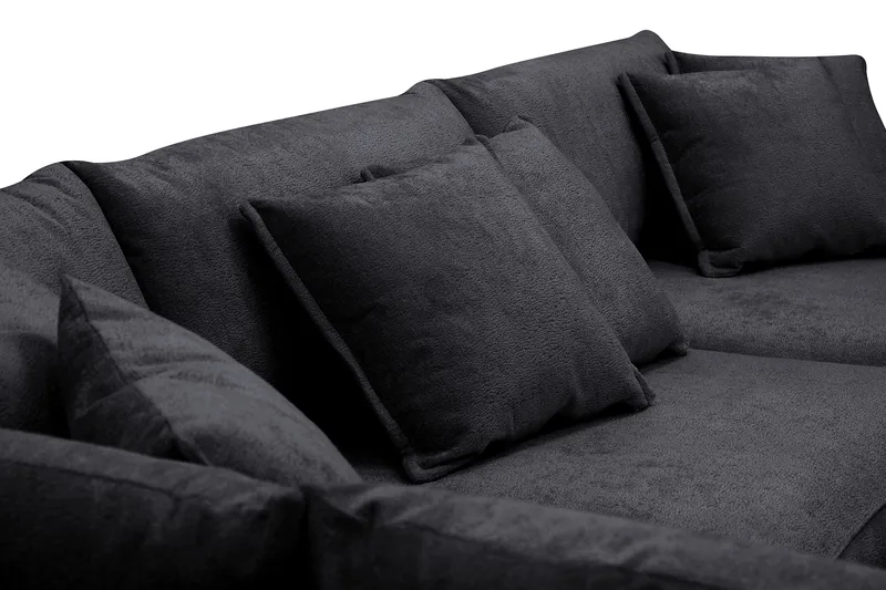 Rossita Lyx 4-sits Extra djup Soffa med Schäslong Vänster - Svart Chenille - Products - Möbler - Soffa - Divansoffa & schäslongsoffa - 4 sits soffa med divan