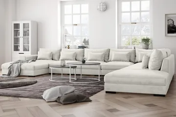 Dubai U-modulsoffa Large med Divan Vänster Sammet Extra Djup - Vit - Products - Möbler - Soffa - U-soffa