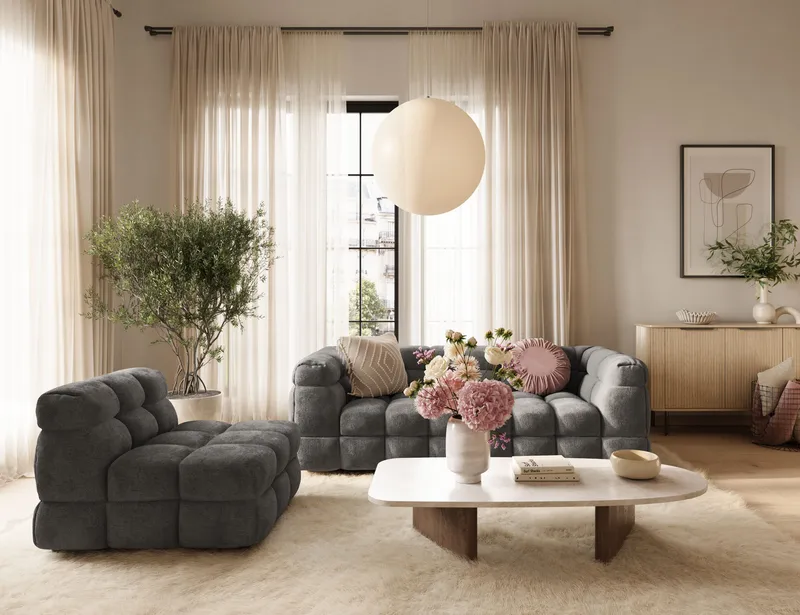 Elise 3-sits Bubblig Soffa - Mörkgrå - Products - Möbler - Soffa - 3 sits soffa