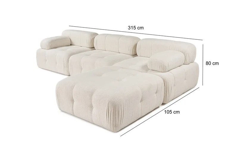 Belgin Bubblig Divansoffa 3-sits 315 cm med utfällbara armstöd och ryggstöd - Ljus / Beige - Products - Möbler - Soffa - Modulsoffa - Komplett modulsoffa