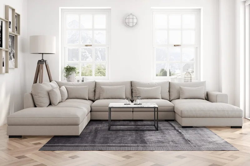 Dubai Stor U-modulsoffa med Divan Höger 432 cm Extra Djup - Beige - Products - Möbler - Soffa - Modulsoffa - Komplett modulsoffa