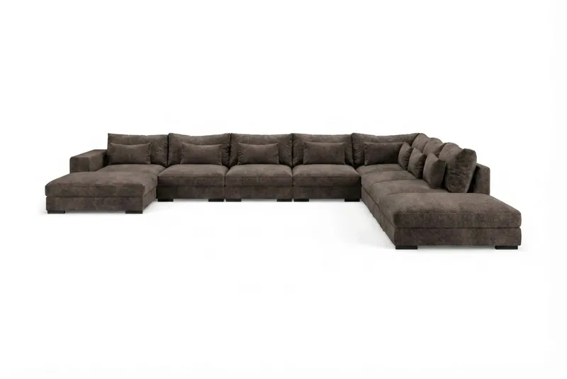 Dubai U-modulsoffa Large med Divan Vänster Extra Djup i Chenille - Mörkbrun - Products - Möbler - Soffa - Modulsoffa - Komplett modulsoffa