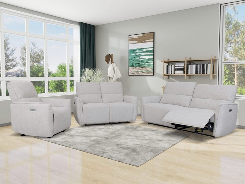 Reclinersoffa 3-sits - Ljus bouclè - Eldriven - Ljusgrå - Products - Möbler - Soffa - Biosoffa & reclinersoffa