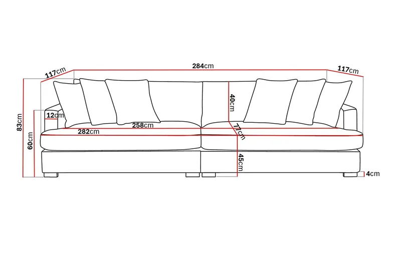 Rossita Lyx 4-sits Extra djup Tygsoffa - Brun - Products - Möbler - Soffa - 4 sits soffa