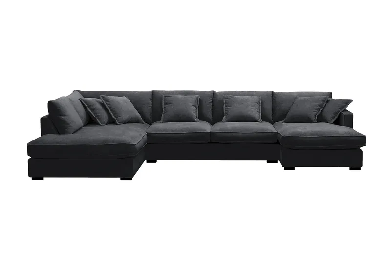 Rossita Lyx 5-sits Högervänd U-formad Extra djup Soffa med Divan och Schäslong i Chenille - Svart - Products - Möbler - Soffa - U-soffa