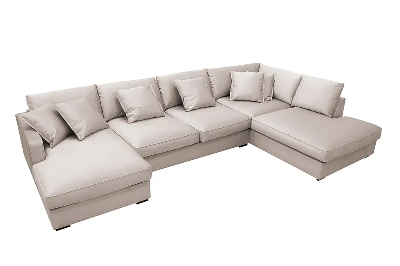 Rossita Lyx 5-sits Vänstervänd U-formad Extra djup Soffa med Divan och Schäslong i Sammet - Beige - Products - Möbler - Soffa - Sammetssoffa