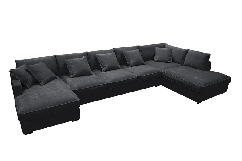 Rossita Lyx 6-sits Vänstervänd U-formad Extra djup Soffa med Divan och Schäslong i Chenille - Svart - Products - Möbler - Soffa - U-soffa