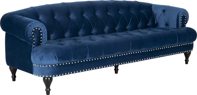 Soffa chesterfield 3-sits soffa i blå sammet, Blå