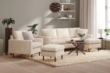 Peppe Soffgrupp 3-sits Vändbar L-formad Divansoffa + Fåtölj + Fotpall i Manchester - Beige - Products - Möbler - Soffa - Soffgrupp