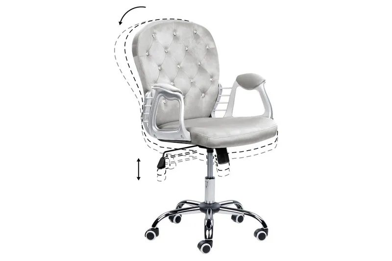 Kontorsstol med kristaller Princess Grå/Silver/Svart - Grå/Silver/Svart - Products - Möbler - Fåtölj & stolar - Kontorsstol & skrivbordsstol