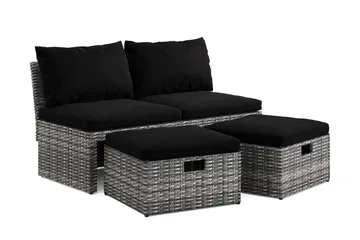 Bahamas Liten Balkongsoffa med dynor och pallar i konstrotting - Grå - Products - Utemöbler & utemiljö - Balkong & altan - Balkongmöbler - Balkongsoffa