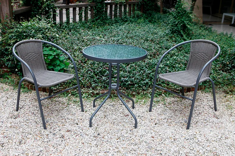 Runt Bistrobord Cafébord 60 cm Glas - Grå - Products - Utemöbler & utemiljö - Balkong & altan - Balkongmöbler - Balkongbord