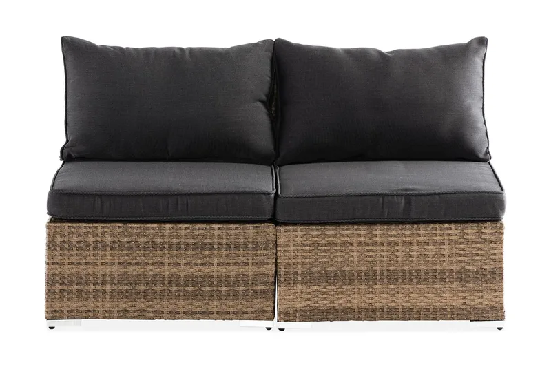 Wisconsin Premium 2-sits Loungesoffa utomhus – Utesoffa i Konstrotting för balkong, Sand Beige / Svarta dynor