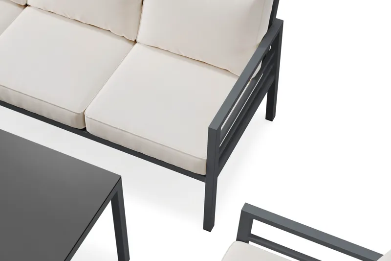 Ariany 5-sits Soffgrupp Utomhus med vita dynor soffbord i aluminium - Svart - Products - Utemöbler & utemiljö - Loungemöbler - Loungeset & loungegrupp