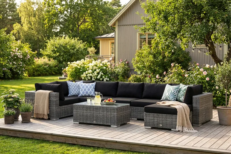 Bahamas U-formad utomhus loungegrupp 7-sits med vändbar divan och bord - Grå - Products - Utemöbler & utemiljö - Loungemöbler - Loungeset & loungegrupp