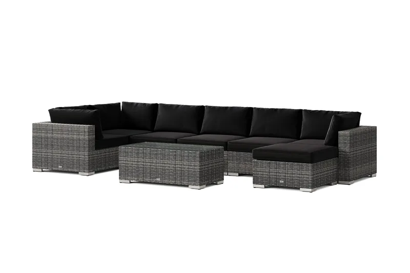 Bahamas U-formad utomhus loungegrupp 7-sits med vändbar divan och bord, Grå