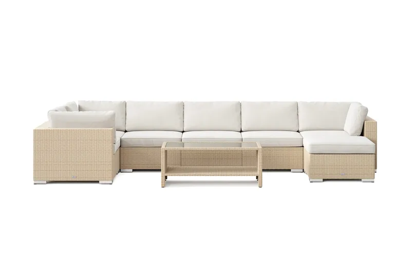 Bahamas U-formad utomhus loungegrupp 7-sits med vändbar divan och bord med hylla - Beige - Products - Utemöbler & utemiljö - Loungemöbler - Loungeset & loungegrupp