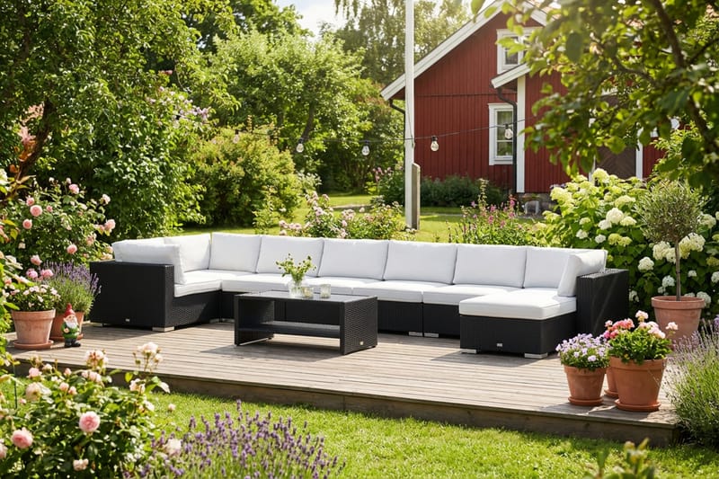 Bahamas U-formad utomhus loungegrupp 8-sits med vändbar divan och bord med hylla - Svart - Products - Utemöbler & utemiljö - Loungemöbler - Loungeset & loungegrupp