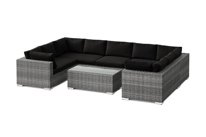 Bahamas U-formad utomhus loungegrupp med stängt avslut, 9-sits med bord, Grå