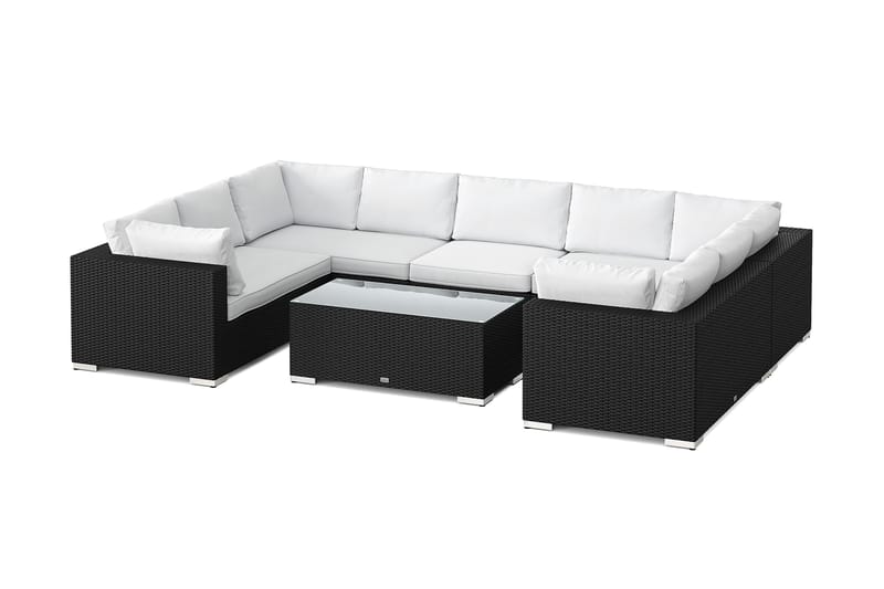 Bahamas U-formad utomhus loungegrupp med stängt avslut, 9-sits med bord, Svart