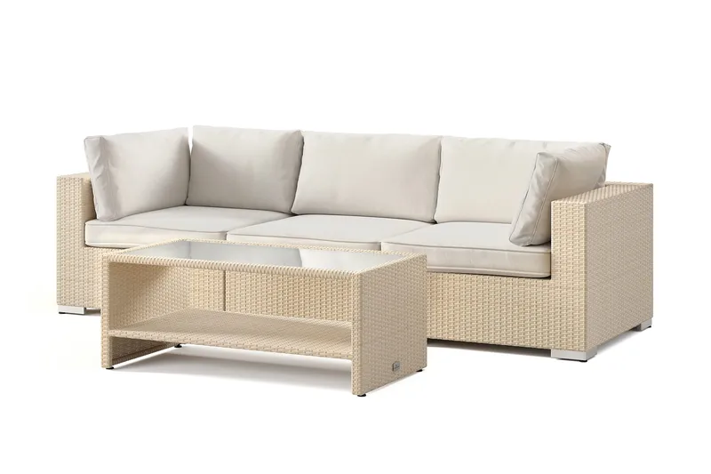 Bahamas utesoffa 3-sits med bord och hylla - Beige - Products - Utemöbler & utemiljö - Loungemöbler - Loungeset & loungegrupp