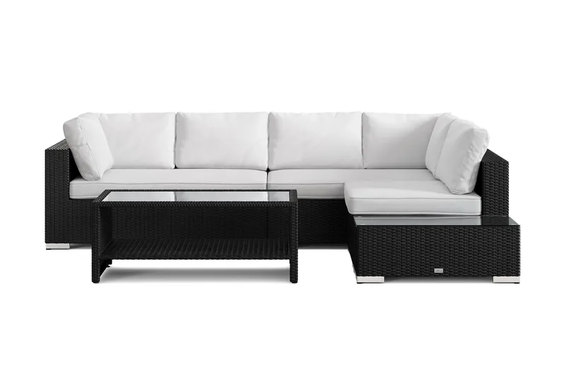 Bahamas utesoffa 5-sits vändbar schäslong med avslut och bord med hylla - Svart - Products - Utemöbler & utemiljö - Loungemöbler - Loungeset & loungegrupp