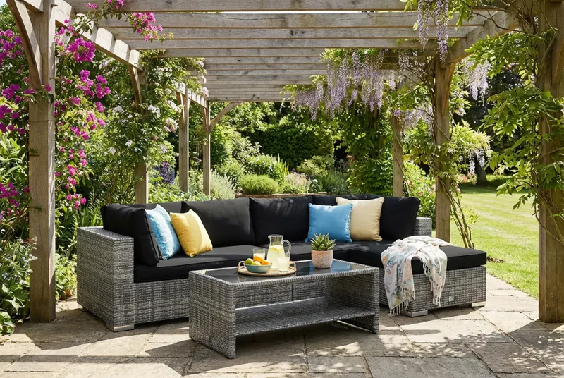 Bahamas utomhus divansoffa 5-sits med vändbar divan och bord med hylla - Grå - Products - Utemöbler & utemiljö - Loungemöbler - Loungeset & loungegrupp