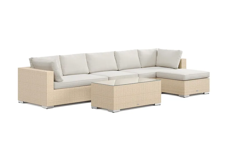 Bahamas utomhus divansoffa 6-sits med vändbar divan och bord, Beige