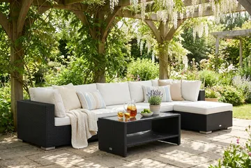 Bahamas utomhus divansoffa 6-sits med vändbar divan och bord med hylla - Svart - Products - Utemöbler & utemiljö - Loungemöbler - Loungeset & loungegrupp