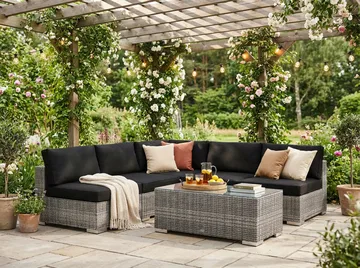 Bahamas utomhus hörnsoffa 5-sits vändbar med öppet avslut och bord - Grå - Products - Utemöbler & utemiljö - Loungemöbler - Loungeset & loungegrupp