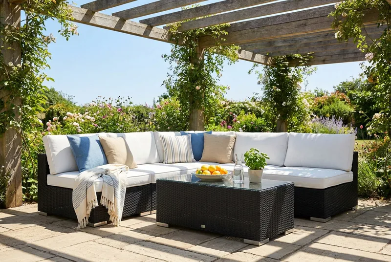 Bahamas utomhus hörnsoffa 5-sits vändbar med öppet avslut och bord - Svart - Products - Utemöbler & utemiljö - Loungemöbler - Loungeset & loungegrupp