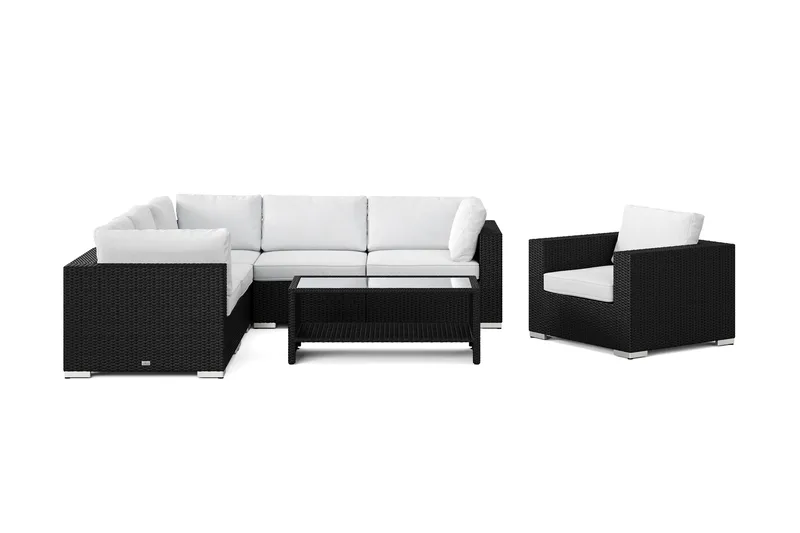 Bahamas utomhus hörnsoffa 6-sits vändbar med fåtölj och bord med hylla - Svart - Products - Utemöbler & utemiljö - Loungemöbler - Loungeset & loungegrupp