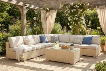 Bahamas utomhus hörnsoffa 7-sits vändbar med öppet avslut och bord - Beige - Products - Utemöbler & utemiljö - Loungemöbler - Loungeset & loungegrupp