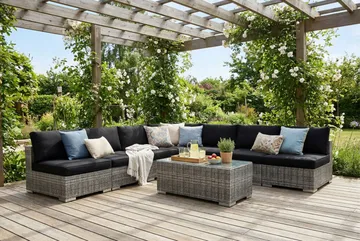 Bahamas utomhus hörnsoffa 7-sits vändbar med öppet avslut och bord - Grå - Products - Utemöbler & utemiljö - Loungemöbler - Loungeset & loungegrupp